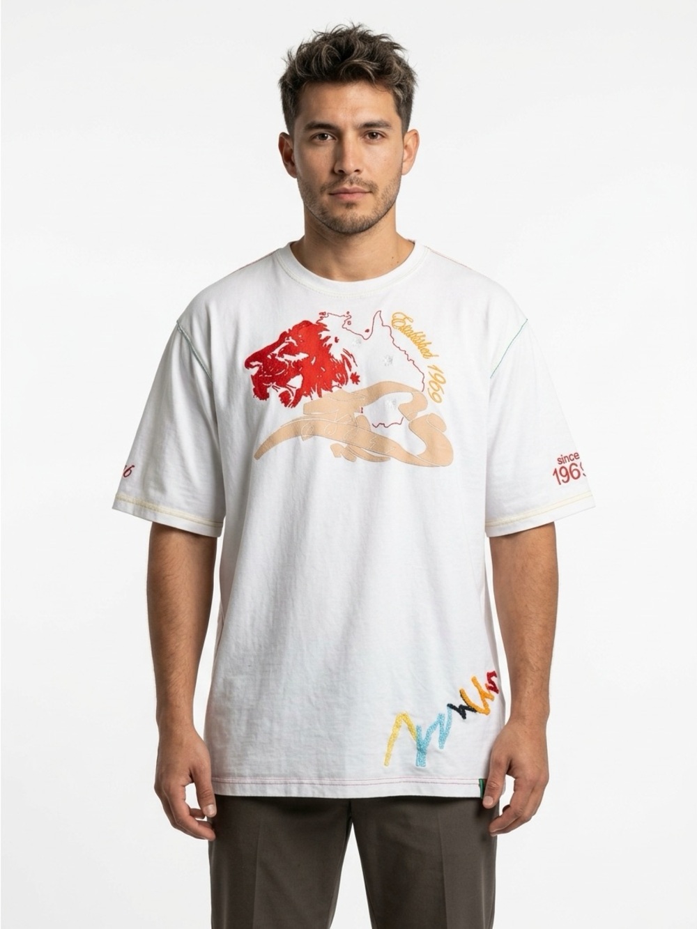 Coogi Established 1969 Embroidered Graphic Tee Cotton White Multi 4XL